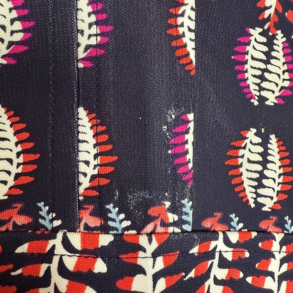 Tory Burch Printed Long Sleeve Dress Navy Multicolor Size XL V-Neck Boho Shift - Picture 6 of 14